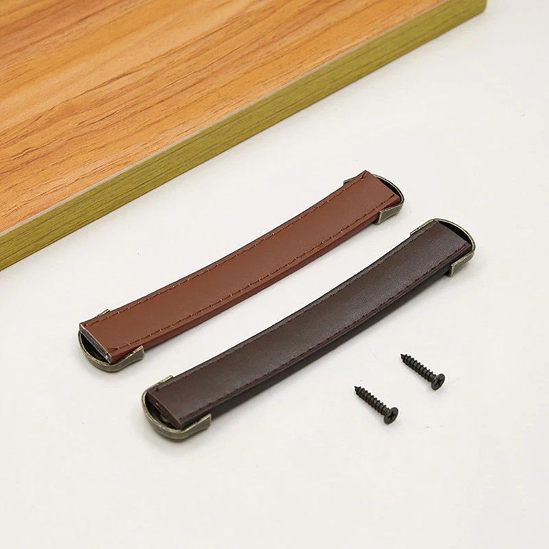 1pc Wooden Crate Gift Box Leather Handles Furniture Handles Wardrobe Drawer Door Pull Leather Kitchen Cabinet Handles Hardware