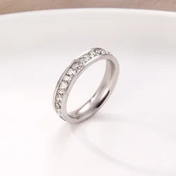 Rose Gold Double Row Zircon Square Stainless Steel Ring - 8 (S V)