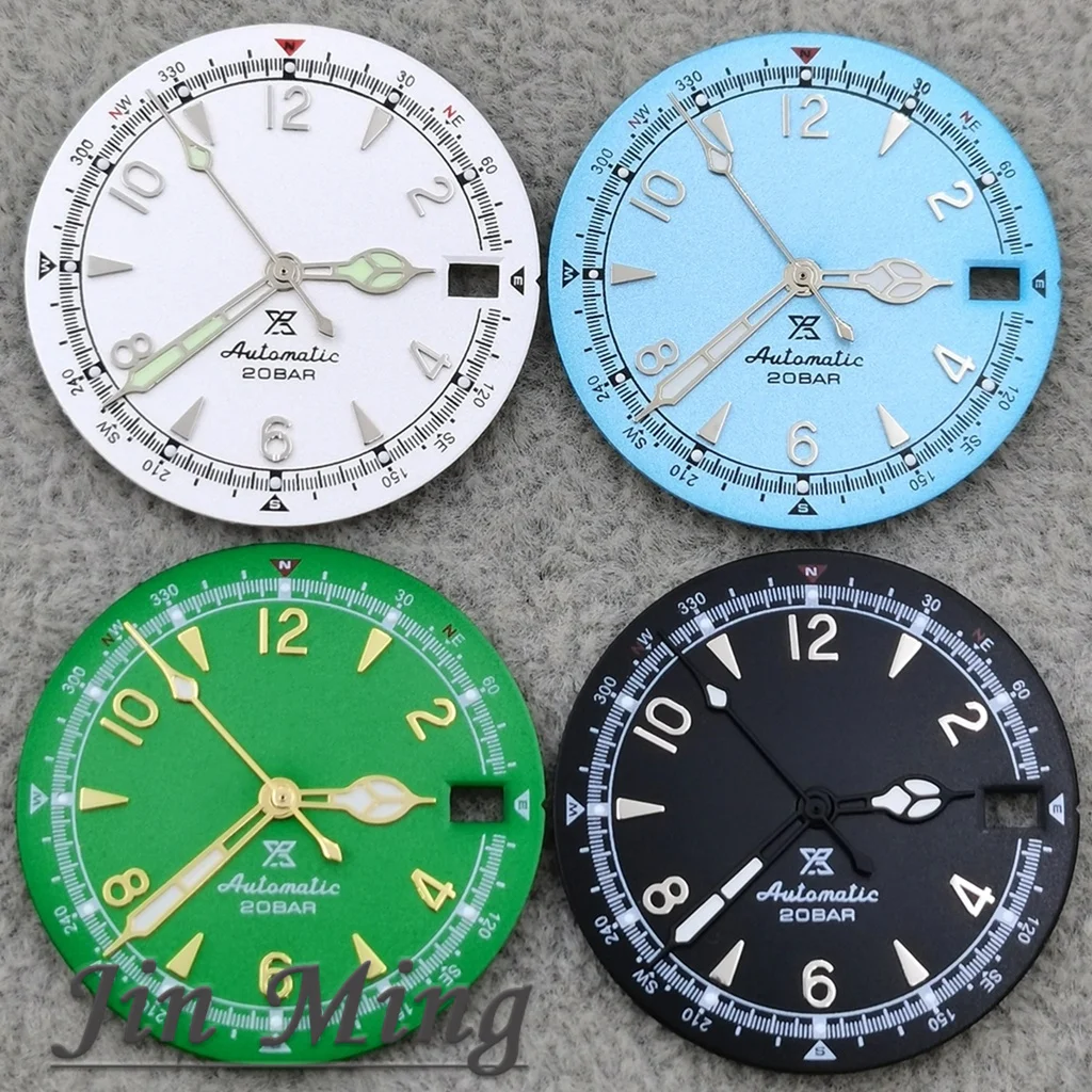Premium Multicolor Date Watch Dial with Green Luminous Finish - Matte 28.5mm