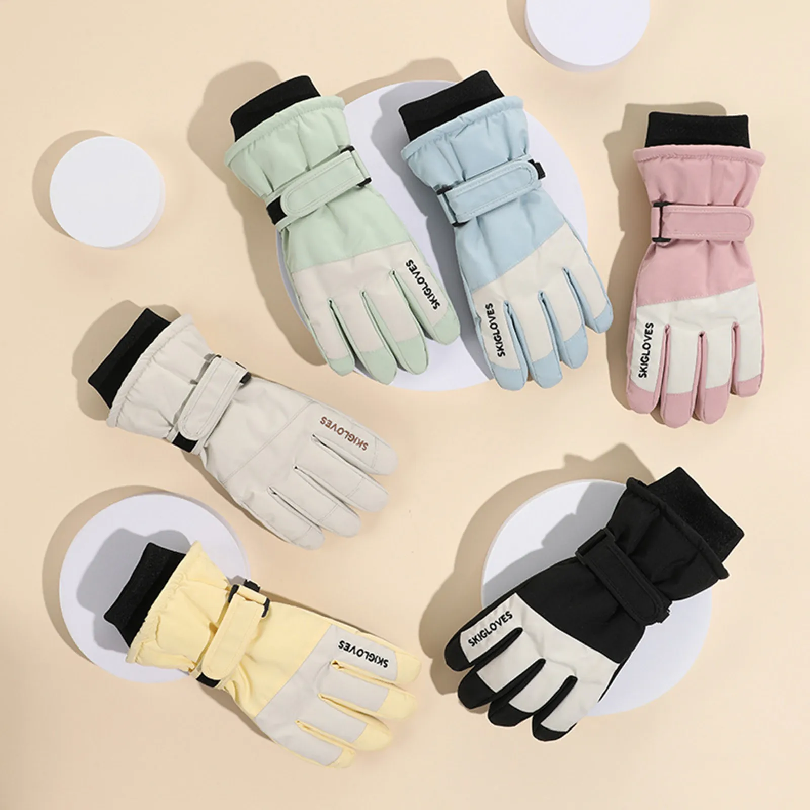 Thermal Ski Gloves Children Kids Winter Fleece Waterproof Warm Toddler Girls Soft Warm Wool Lined Full Finger Gloves перчатки