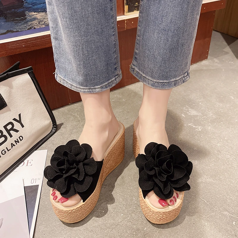 Damen Keilsandaletten 2026 – Neue Sommer Slip-on High-Heel Fashion Damenschuhe – Bequeme Blumen-Outdoor-Plateau-Sandalen – Detail 35