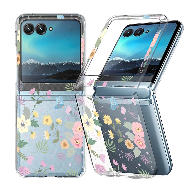 Clear Hard PC Phone Cover with Floral Design and Shockproof Bumper