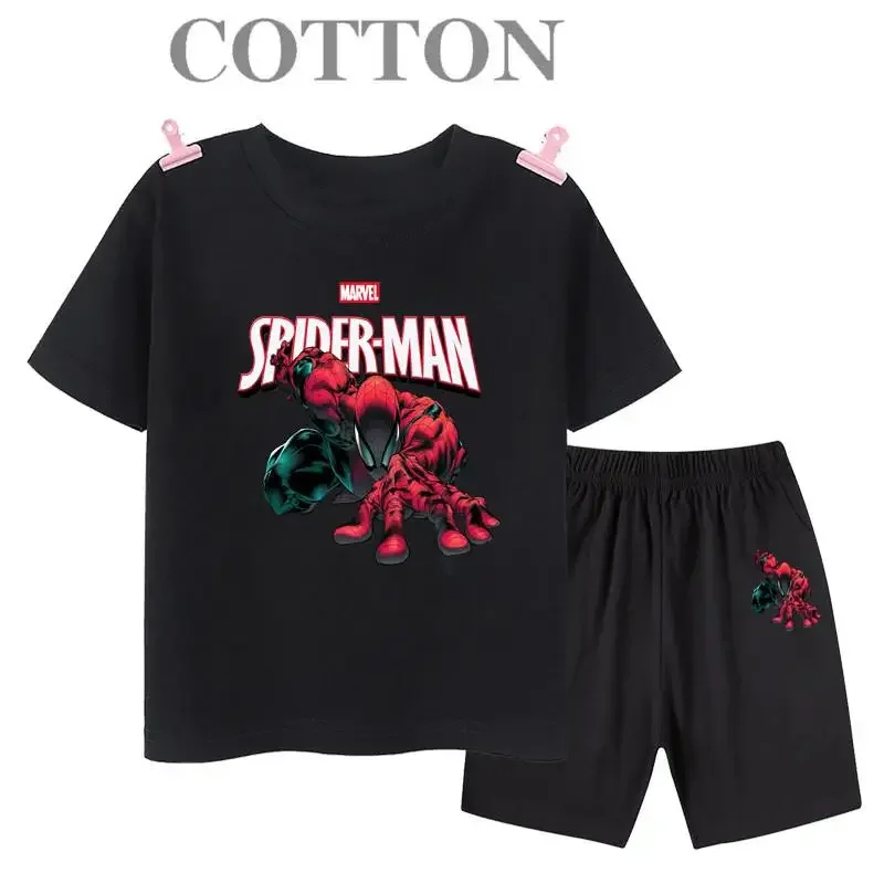 thumbnail image 1 of Conjunto de camiseta y pantalones cortos de algodón para niños de Marvel Spider Man de verano, ropa de dibujos animados para niños, conjunto de dos piezas de manga corta, conjunto para niñas y niños, 1 of 5
