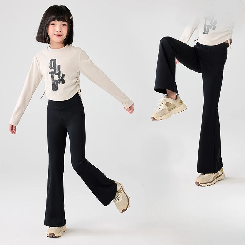 Kids Girls Slim Fit Flare Leggings New Children Casual Yoga Sporty Pants Elastic High Waist Skinny Leggins Korean Style