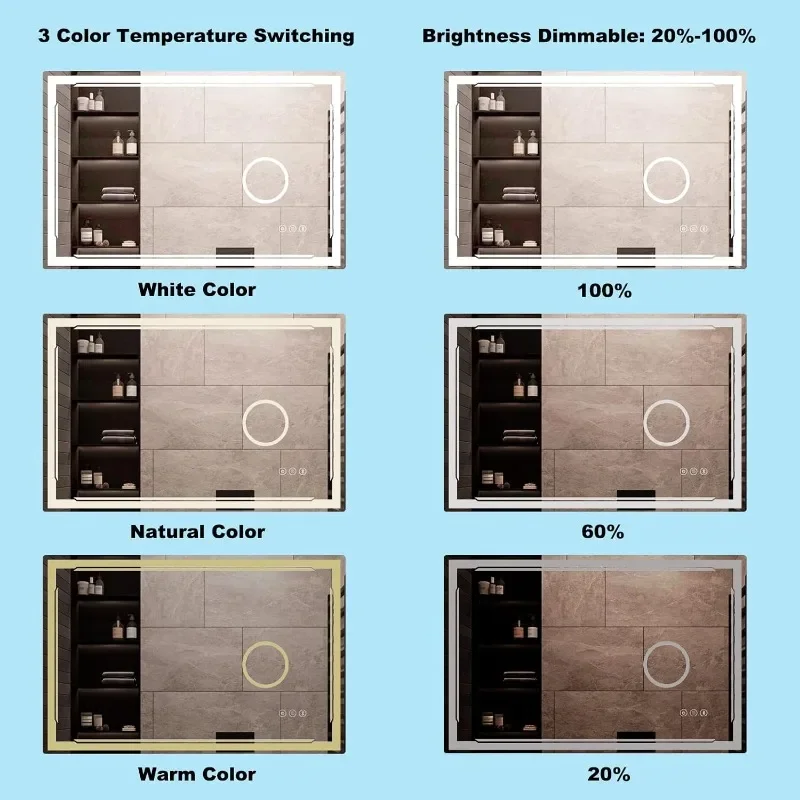 Luxury 48"L x 30"W Wall Mounted LED Mirror Bathroom, Smart Lighted Vanity, with Built-in Bluetooth Speaker and 3X Magnifier