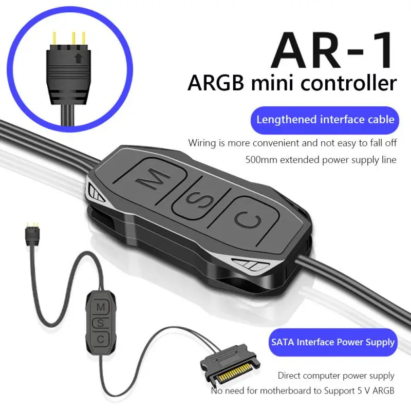 

RYRA ARGB Controller Lengthen Cable Wide Compatibility 5V 3 Pin To SATA Pin Power Supply PC Case Cooling Fan RGB Controller