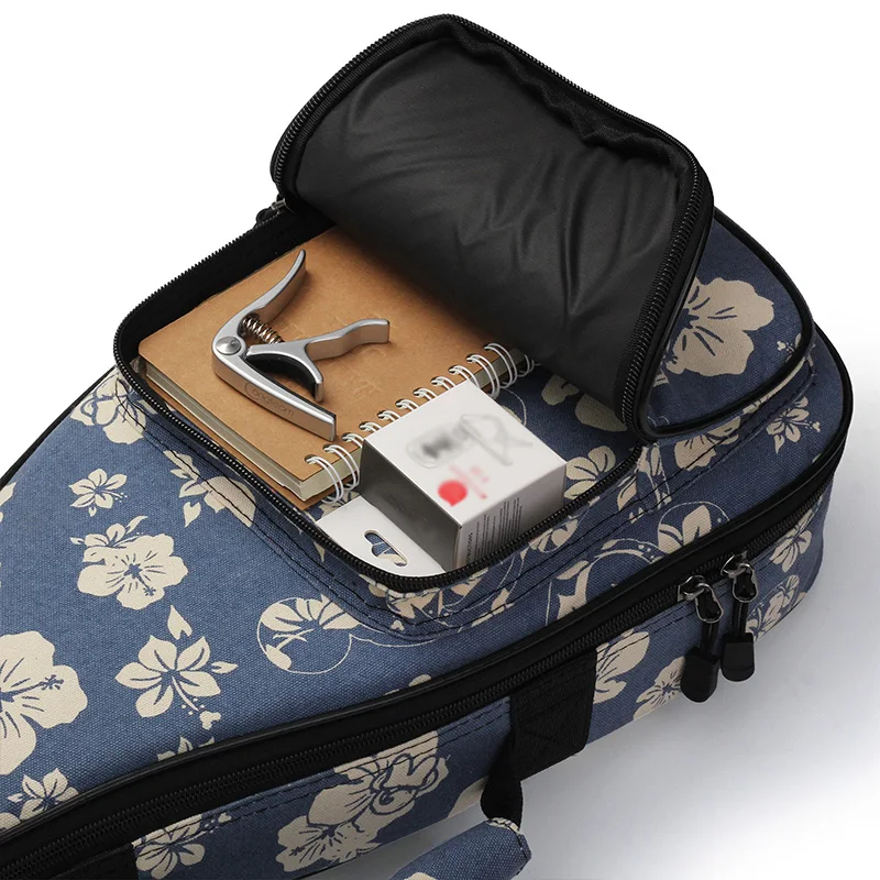 Ukulele Bag Waterproof Backpack Thicken Dustproof Shockproof Padding Cotton Pad Ethnic Style Flower Guitar Handbag 21 23 26 Inch