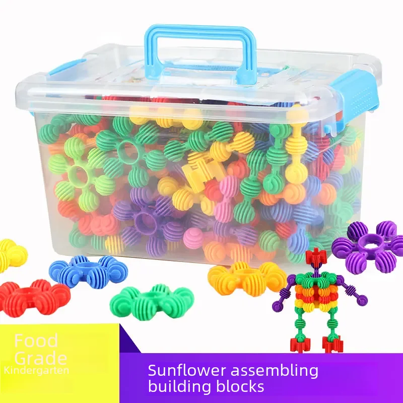 Children's Building Blocks Assembly Educational Toys Puzzle Plug-in Boys Girls 3-6 Years Old Kindergarten Sunflower Education