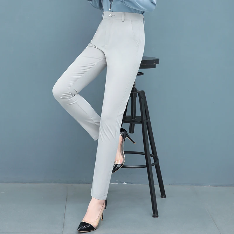 Spring Autumn Women's Solid High Waist Button Zipper Pocket Casual Formal Suit Trousers Fashion Office Lady Vacation Pants