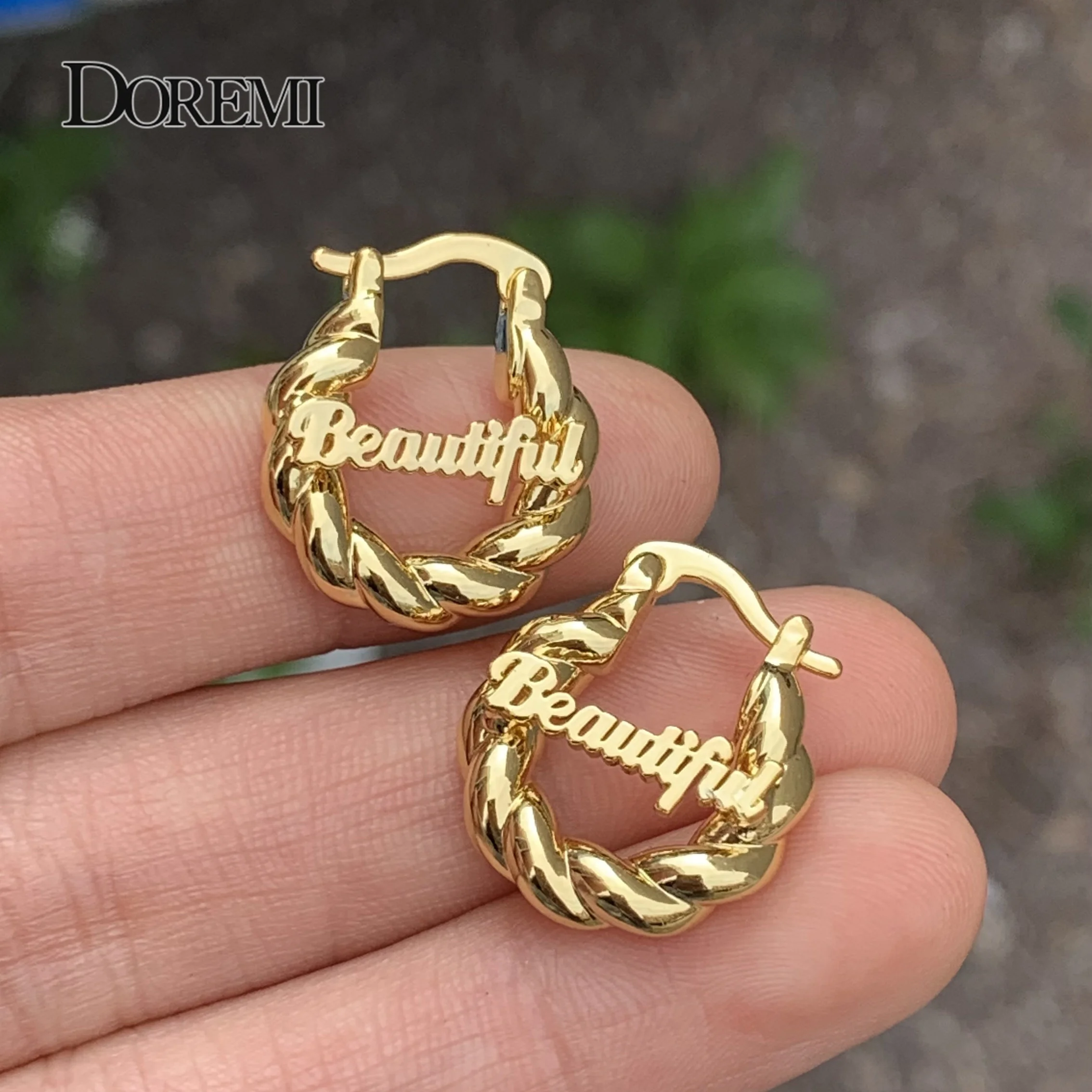 DOREMI Mini 18mm Small Custom Name Earrings Twist Personalized Letter Hoops For Kids Women Earrings for Child Girl Anti-allergy doremi 14k gold mini initial letter necklace yours story caps name necklace tiny heart valentine s day gift initial necklace