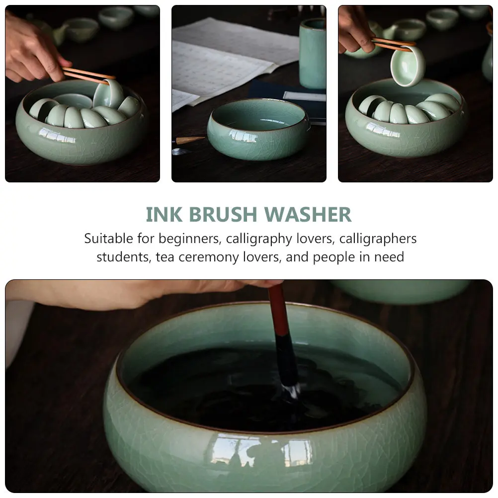 1개 세라돈 잉크 브러쉬 세척기 다용도 서예 붓 세척 도자기 잉크통 다도 용품