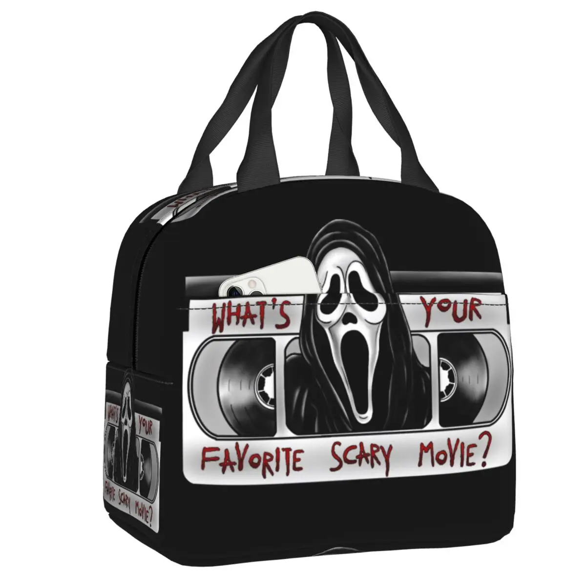 

What's Your Favorite Scary Movie Insulated Lunch Bag Resuable Halloween Scream Cooler Thermal Lunch Box for Women Kids School