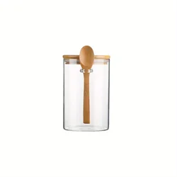 Airtight Glass Storage Jars with Lids and Spoons - 18oz, Clear Containers for Spices, Candy, and Small Foods (1 PACK)
