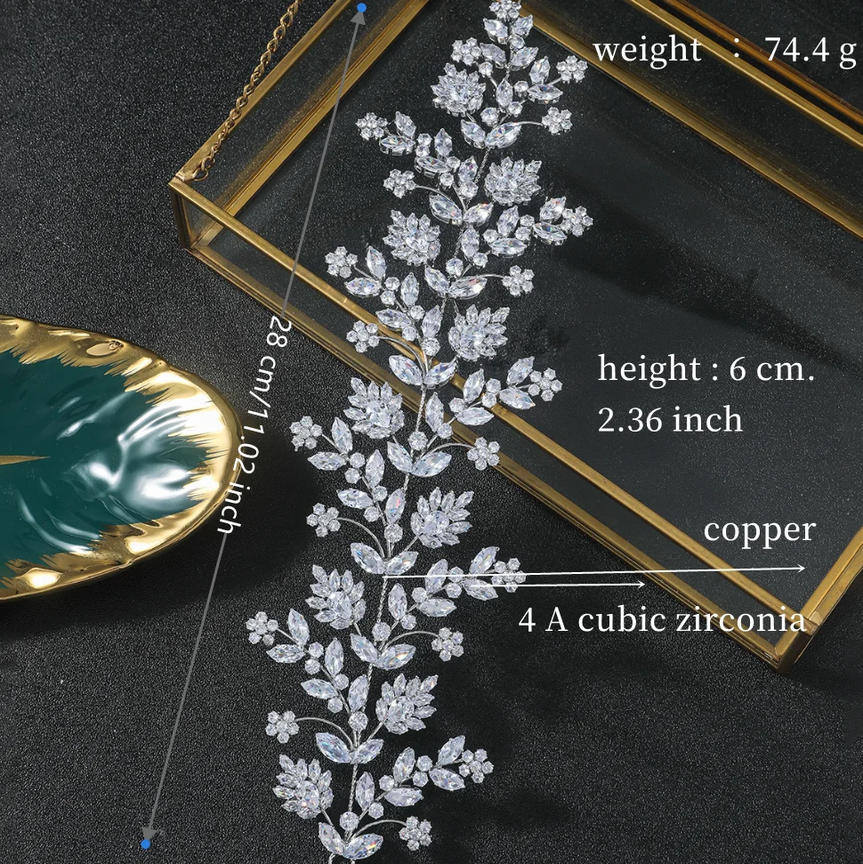 Luxus Braut Stirnbänder Hochzeit Haar Schmuck Zubehör Zirkonia CZ Elegante Braut Tiaras Kronen Für Frauen Prom Kopfschmuck – Detail 9