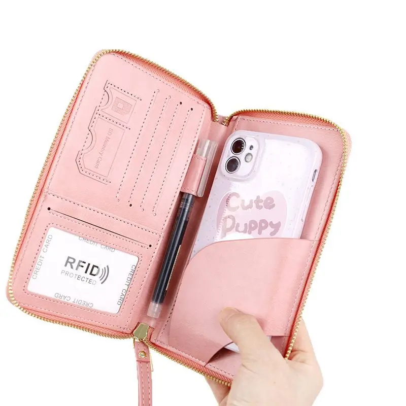 RFID blocking leather passport cover, suitable for women's large capacity travel wallets with multiple card slots