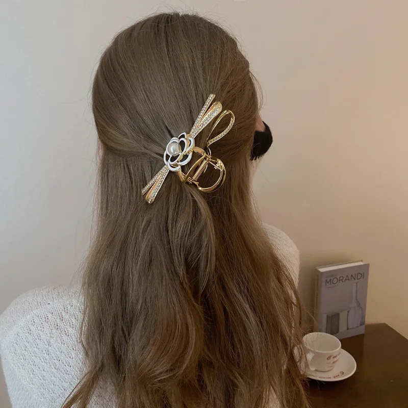 Luxury Hair Claw Clips Rhinestone Bowknot Pearl Camellia Hair Clips