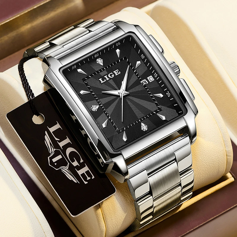New Man Watch LIGE Luxury Fashion Business Waterproof Quartz Watches for Men Stainless Steel Band Clock Luminous Chronograph+Box