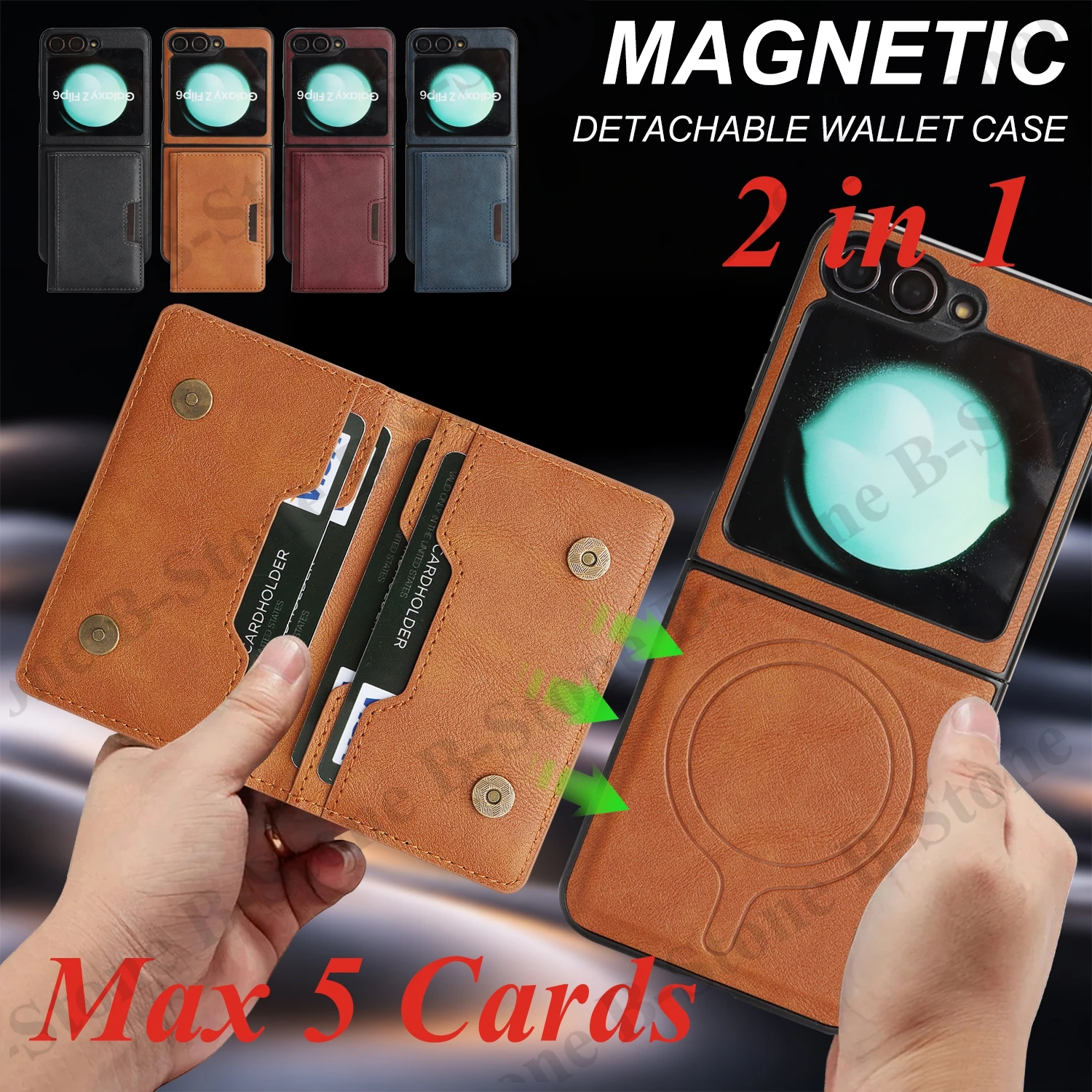 2 in 1 Magnetic Wallet Case with Wireless Charging and Card Holder