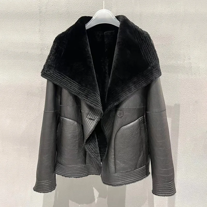Lady Winter Jackets Genuine Sheepskin Shearling Jackets Women Double Face Leather Coats Wool Natural Leather
