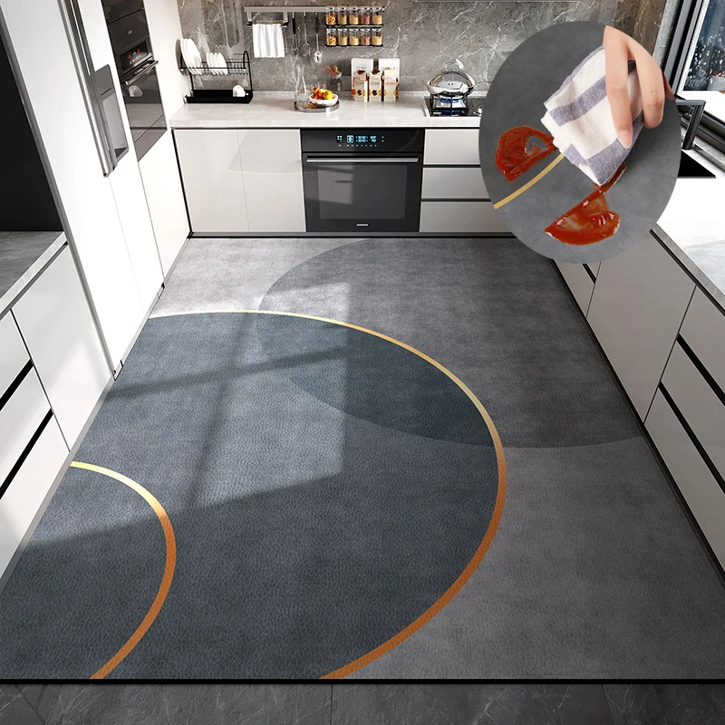 

Modern Dirt-resistant Black Kitchen PVC Rug Balcony Waterproof Leather Carpets Living Room Non-slip Carpet Cuttable Foot Mats
