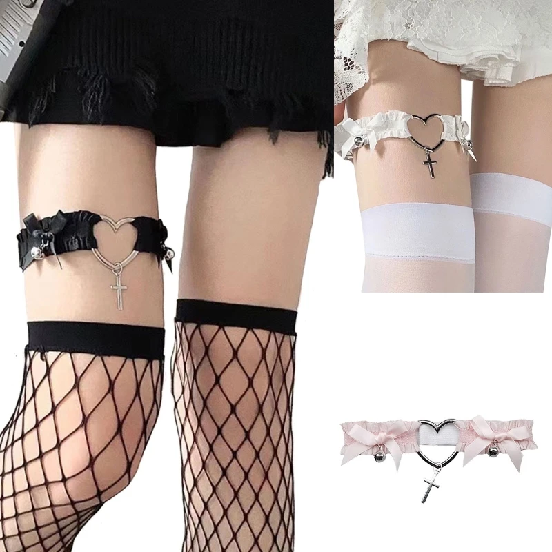 

Polyester Thigh Clips Belt Elastic with Heart Bowknot for Cross Decor Harness Nightclub Leg Accessories for Wo