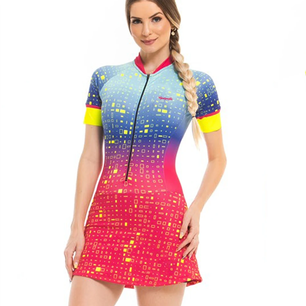 

Dress Skinsuit Ciclismo Cycling Mtb Dress Wyndymilla Macaquinho Saia Women Female Skirt Bike Flower Triathlon Cycling Jersey