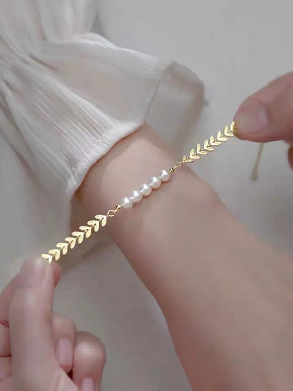 

Antique Bracelet Women's 18k Gold Osmanthus Leaf Friend Bracelet High grade Freshwater Pearl Bracelet Ins Small Design