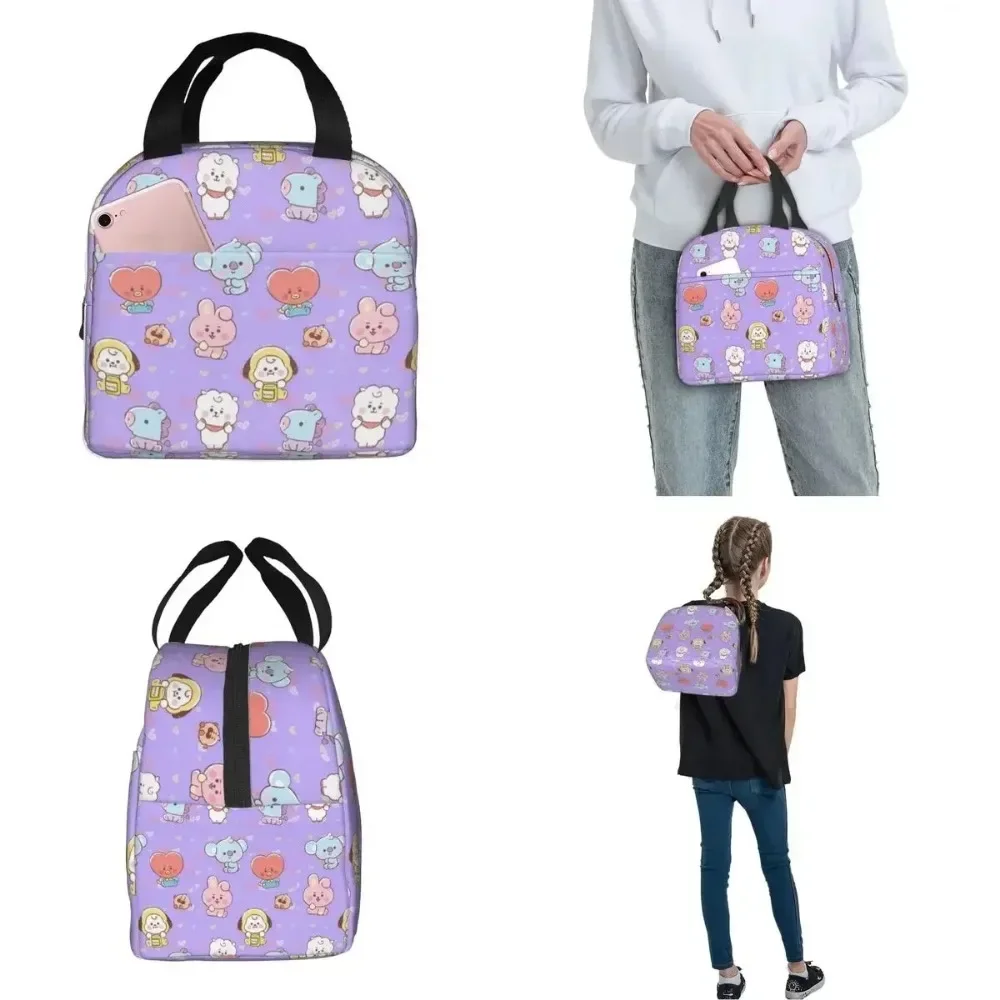 Kpop Cute Cartoon Insulated Lunch Bag Large Music Meal Container Cooler Bag Lunch Box Tote Office Travel Girl Boy