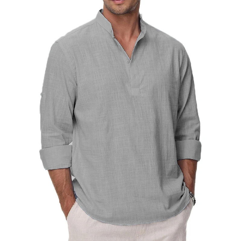 Animal Game Cotton Linen Shirts for Men Lightweight Casual Long Sleeve Henley Beach Hawaiian Tops Casual Shirts for Man Work Tee