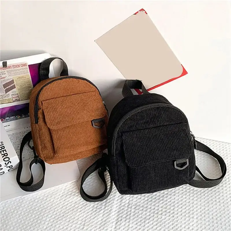 Mini Zaino da Donna alla Moda in Velluto a Coste Tinta Unita Zaino Semplice e Casual per Studenti, Borsa da Viaggio 2026 Nuovo Modello - immagine 4