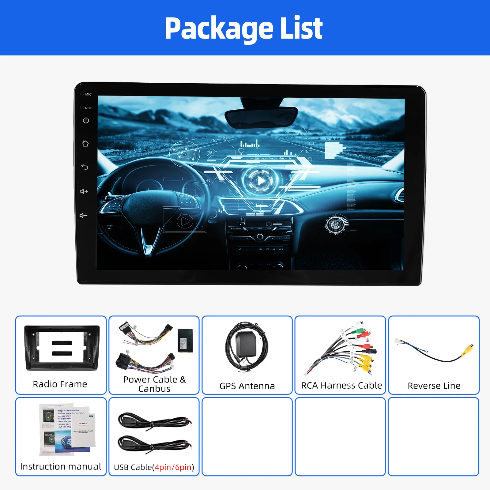 ESSGOO Android15 10-Zoll Carplay Android Auto für Renault Trafic MK2 X83 2001-09 Autoradio GPS NAV WIFI SWC FM Mirror Link BT – Detail 18