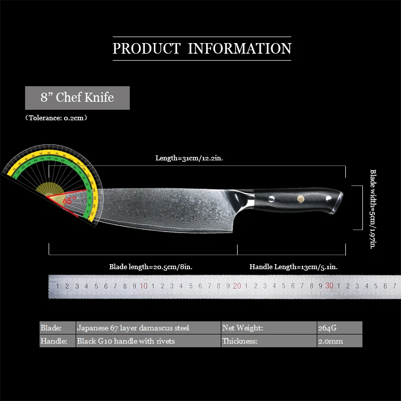 8 Inch Chef Knife Japanese Damascus Steel Kitchen Knives Handmade Cleaver G10 Handle Santoku Utility Paring Boning Cooking Tool chef knife
