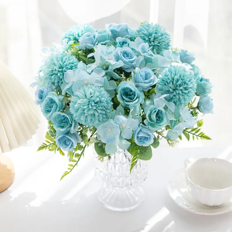 Künstlicher Rosen-Chrysanthemen-Seidenstrauß Blumen Braut Hochzeit Outdoor Garten Bogen Deko Zuhause Valentinstag Girlande Accessoires – Detail 14
