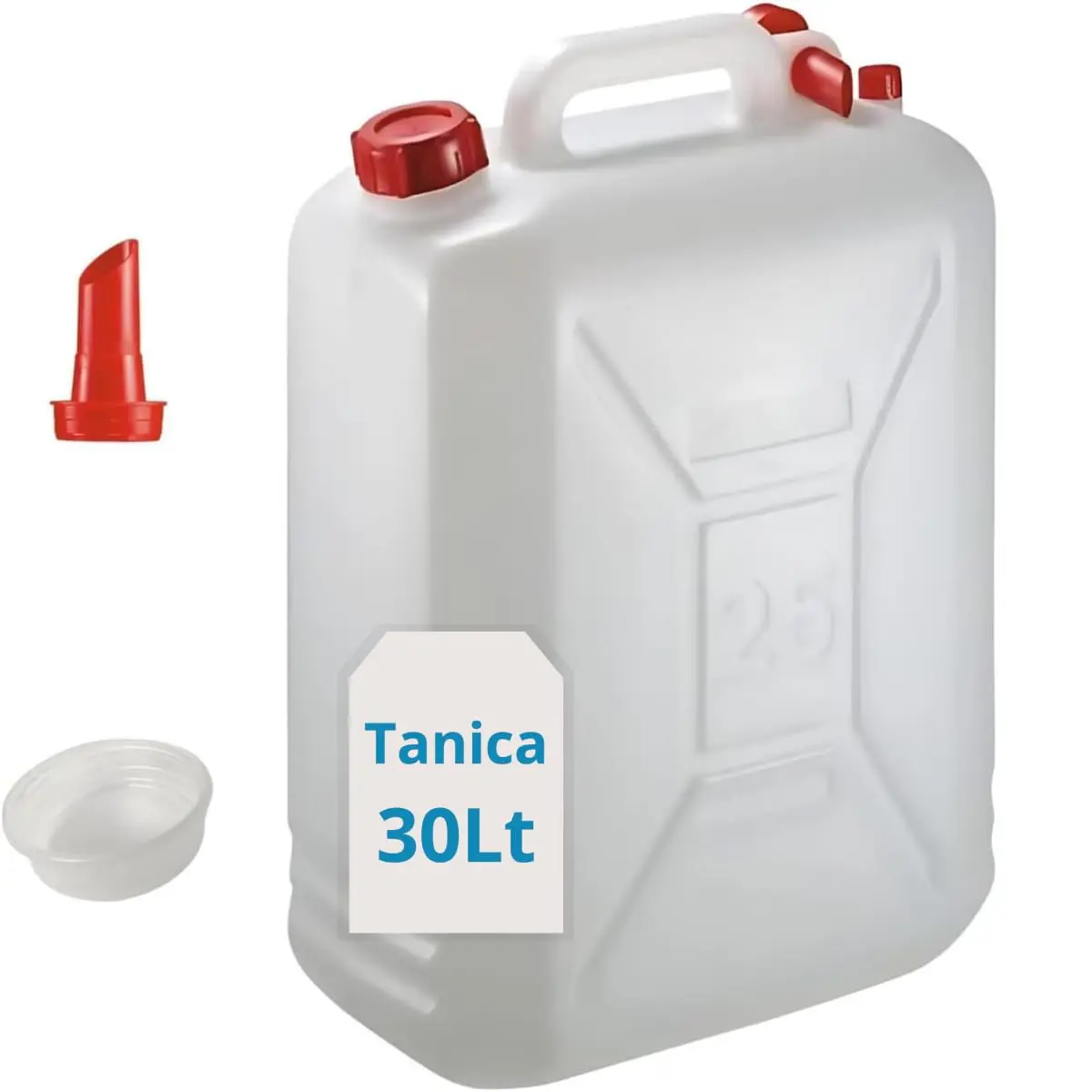 Tomaino Réservoir en plastique de 30 litres avec bouchon et doseur-Récipient à condenseur HDPE pour climatiseur à condensation-Liquide, essence, eau, huile, mélange, camping, vin, camion (30 Lt)