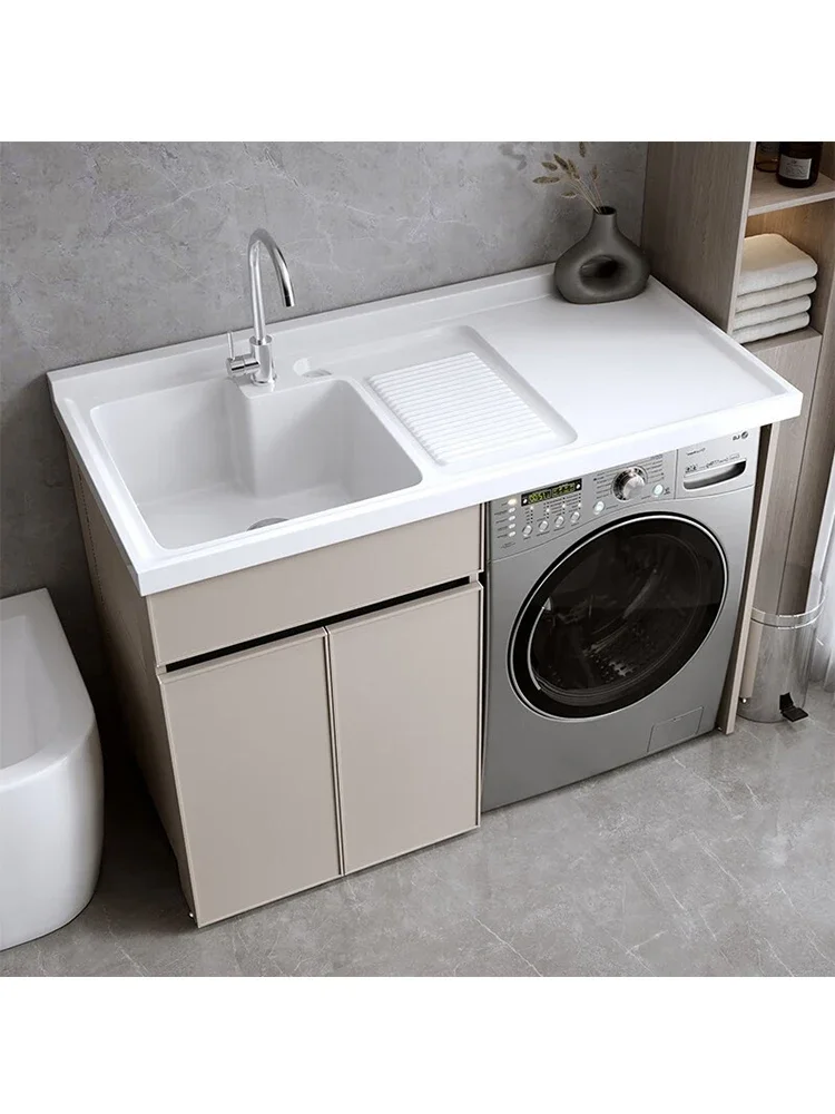 Space aluminum integrated balcony washing machine cabinet roller laundry cabinet partner with washboard pool washing table basin