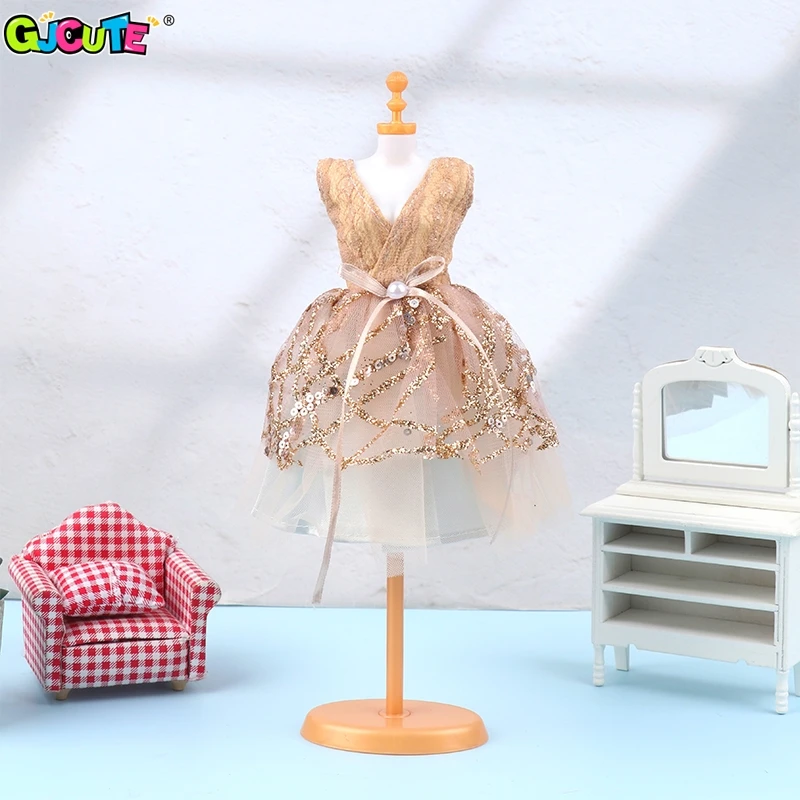 

1Pc Dollhouse Miniature Pearl Beads Mesh Skirt Wedding Skirt Mannequin Coat Hanger Skirt Mannequin Stand Humanoid Model Toy