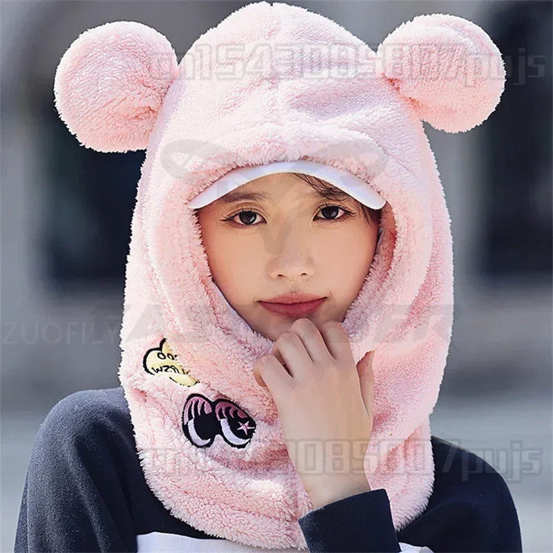 Skiing Helmet Cover Panda Skiing Plush Hats Comfortable Soft Wool Winter 3D Bear Ear Cute Riding Mask Keep Warm Caps