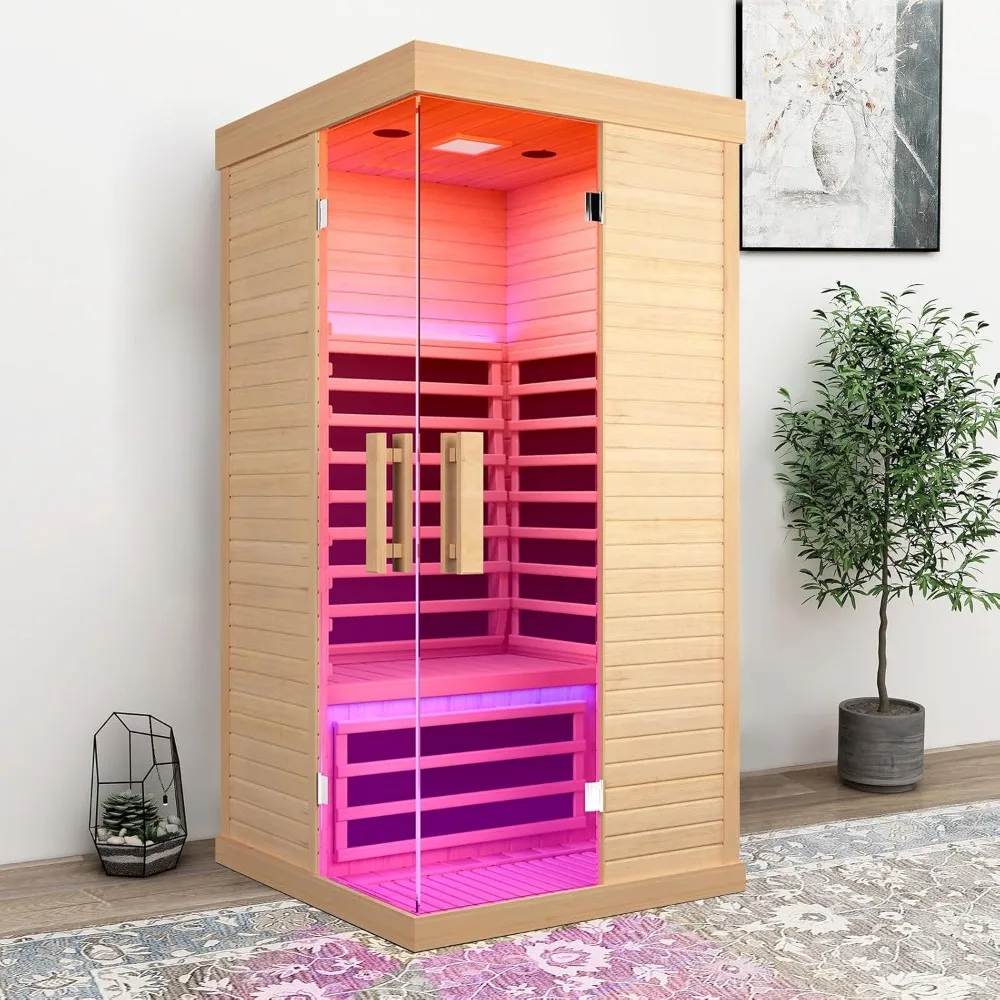 Sauna Room Indoor Far Infrared Saunas Home Canadian Hemlock 1420W Low-EMF Dry Saunas Single Person Spa with Oxygen Bar 6