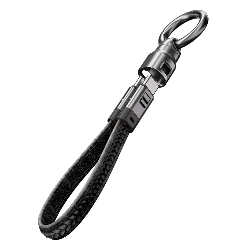 2 in 1 240W Fast Charging Cable Genuine Leather Lanyard Data Cable for iOS Android Charger Cord Computer Power Cable