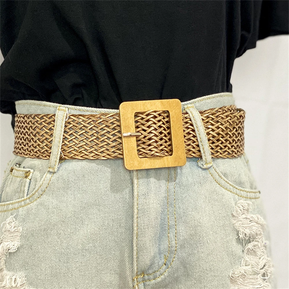 Ladies simple INS Fengmu button retro Korean version of the fashion dress decorative braided belt K787