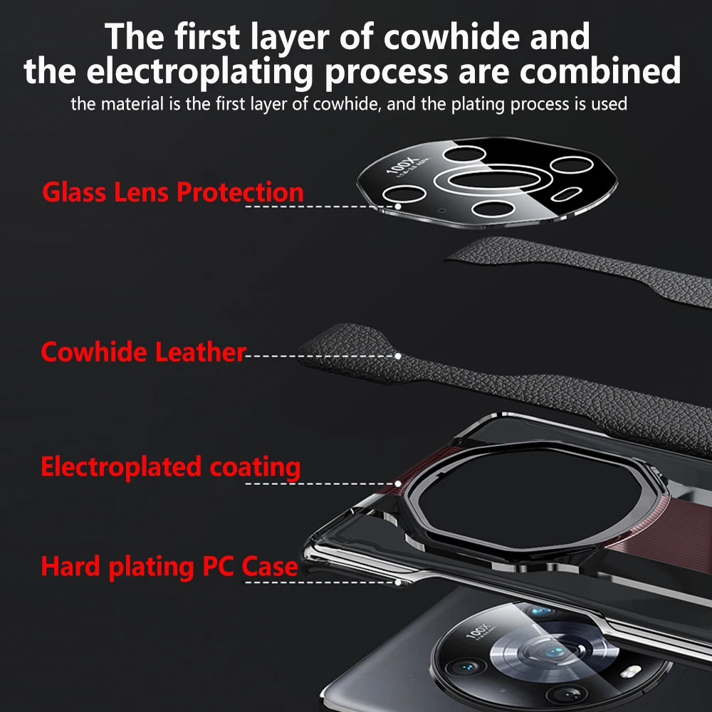 Genuine Plating Leather Case for Huawei Honor Magic 4 Pro Original Luxury 100% Natural leather Protection Hard Cover Capa