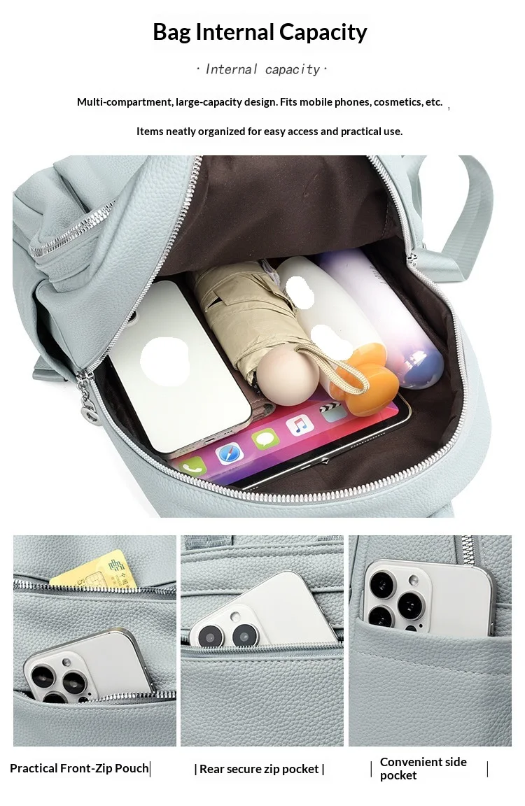 Mehrschichtiger, stilvoller Rucksack aus PU, einfacher Pendler- und Ausflugsrucksack für Studenten mit großem Fassungsvermögen – Detail 2