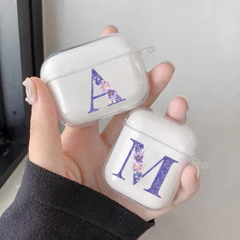 2022 Custodia Per Auricolare Con Lettera Iniziale Per Airpods Custodia Per Fiori Viola Retrò Di Terza Generazione Custodia Morbida Per Heaphone Traspa