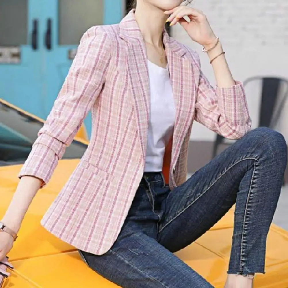 

Chic Women Spring Coat Contrast Color Elegant Lapel Slim Fit Women Blazer Outerwear Women Blazer for Dating