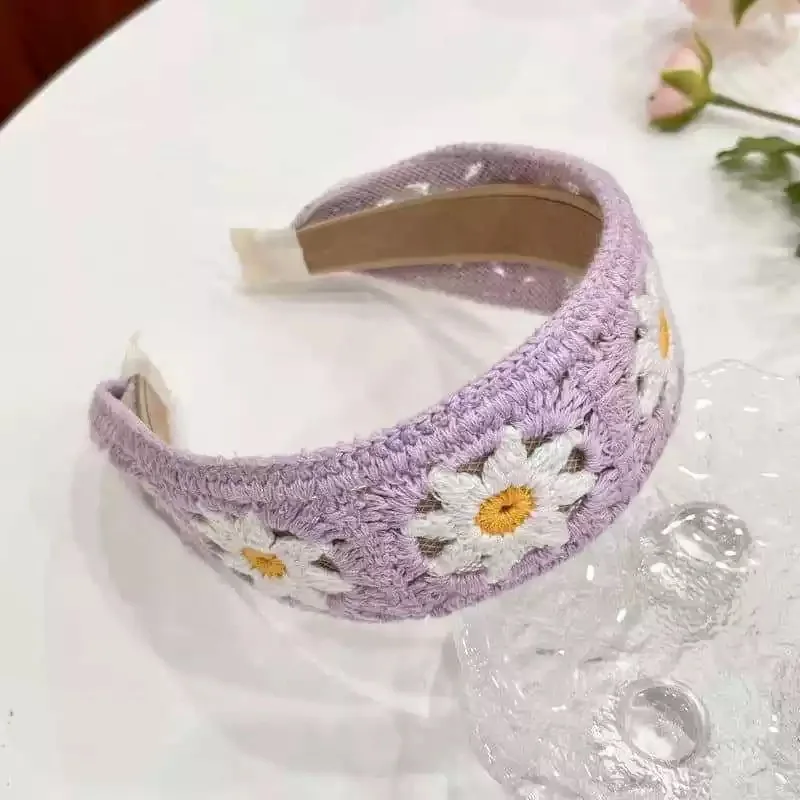 Süße Stickerei Blume Kinder Haarreifen Bunte Strickwolle Herbst Winter Breites Haarband für Mädchen Kopfbedeckung Kinder Haarschmuck – Detail 13