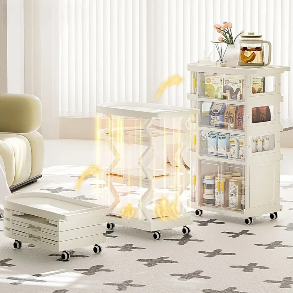Folding Trolley No Installation Storage Rack Living Room Snack Organizer Shelf Movable Multilayer Children Products Storage Cart