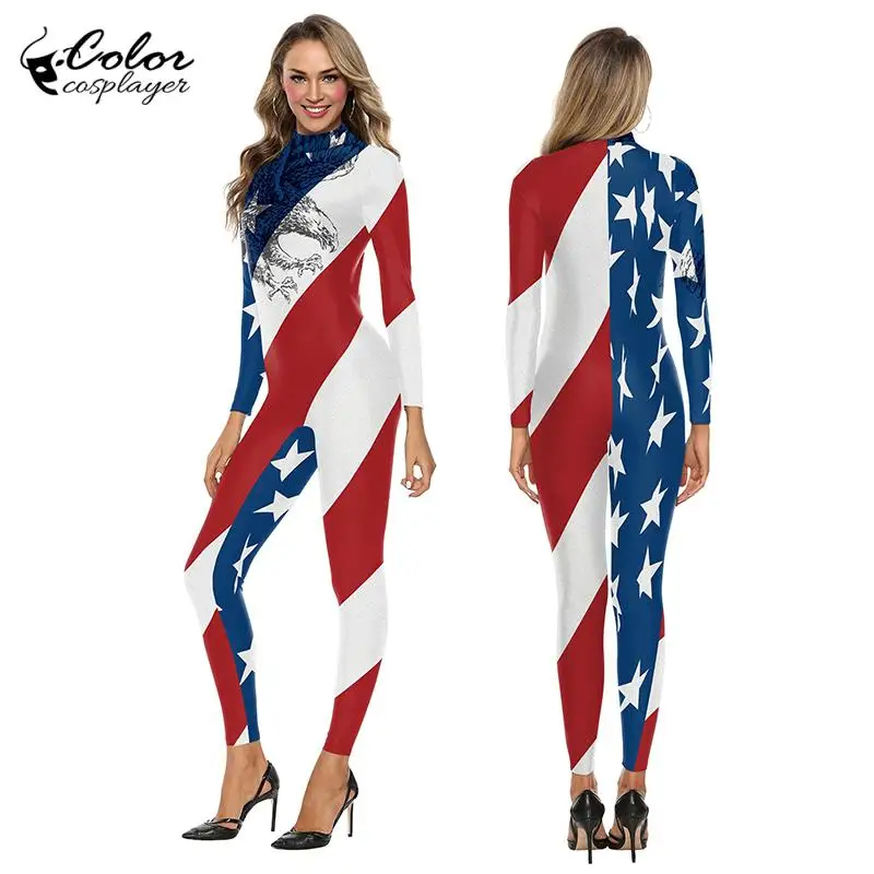 

Color Cosplayer Unisex Zentai American Flag Pattern Catsuit Cosplay 3D Printing Outfit Adult Zipper Bodysuit Fancy Jumpsuit