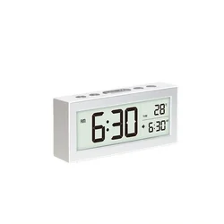 Compact Digital Alarm Clock with Backlight and Auto - Dimmable LCD Display (WHITE)