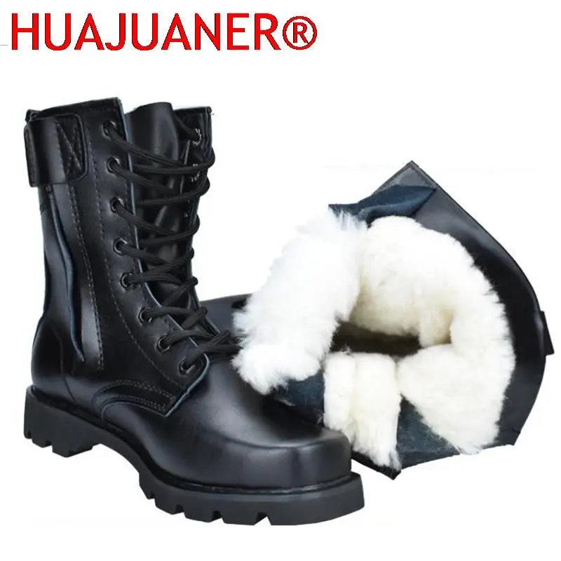 Mens Leather Boots Mens Boots Steel Toe Outdoor Man Snow Ankle Boots Sheep Fur Work Safety Shoes Hunting Hiking Male Army Tactical Combat