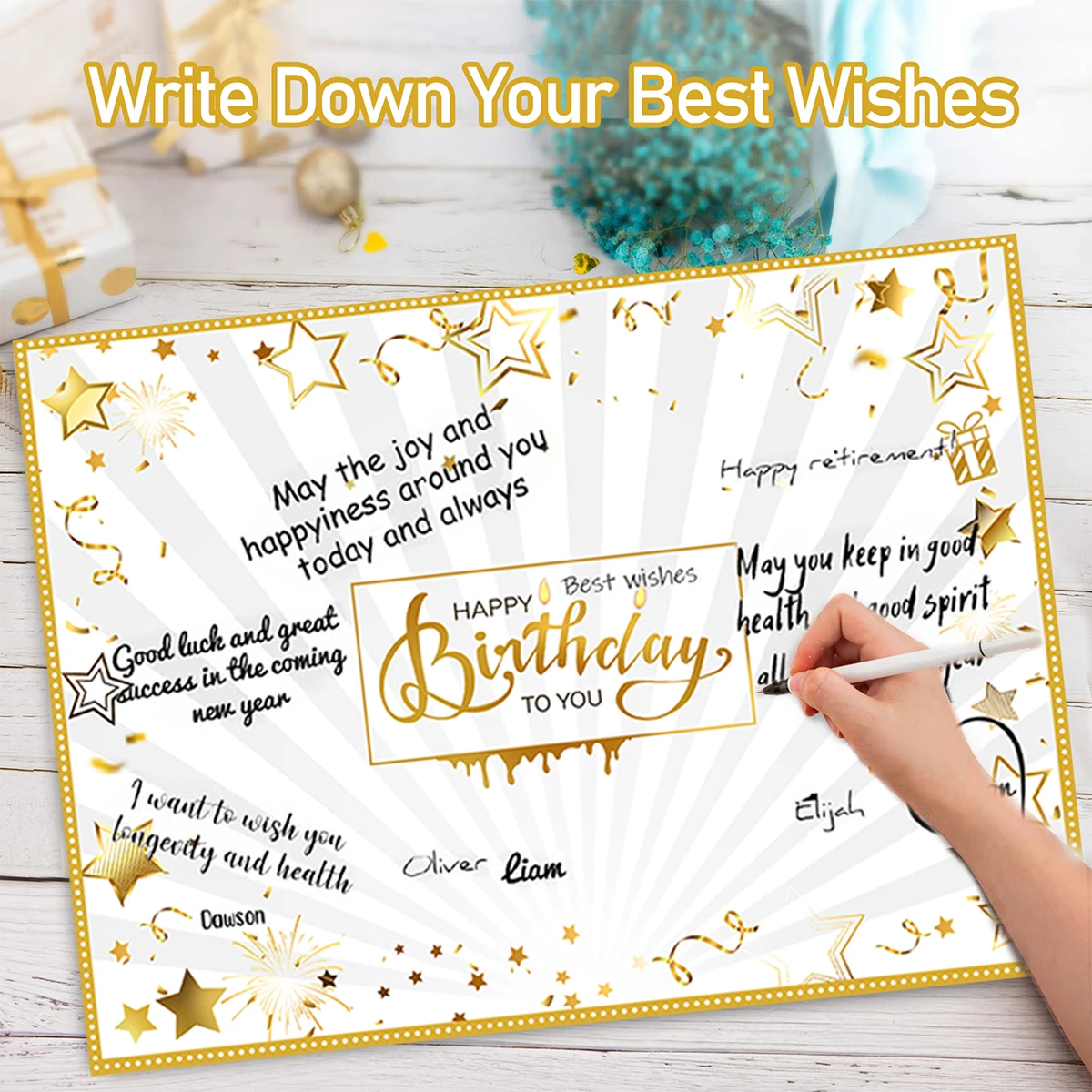 30 40 50th Black Gold Birthday Party Decor Signature Cardboard Guest Book for Cheers to 50 Years Old Gifts 30 40 50 Signing Card